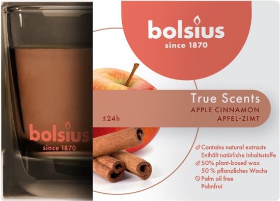 6 stuks Bolsius geurglas appel kaneel - apple cinnamon geurkaarsen 63/90 (24 uur) True Scents