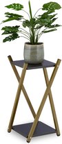 Relaxdays plantentafel met 2 etages - plantenstandaard binnen - bijzettafel planten - goud - zwart