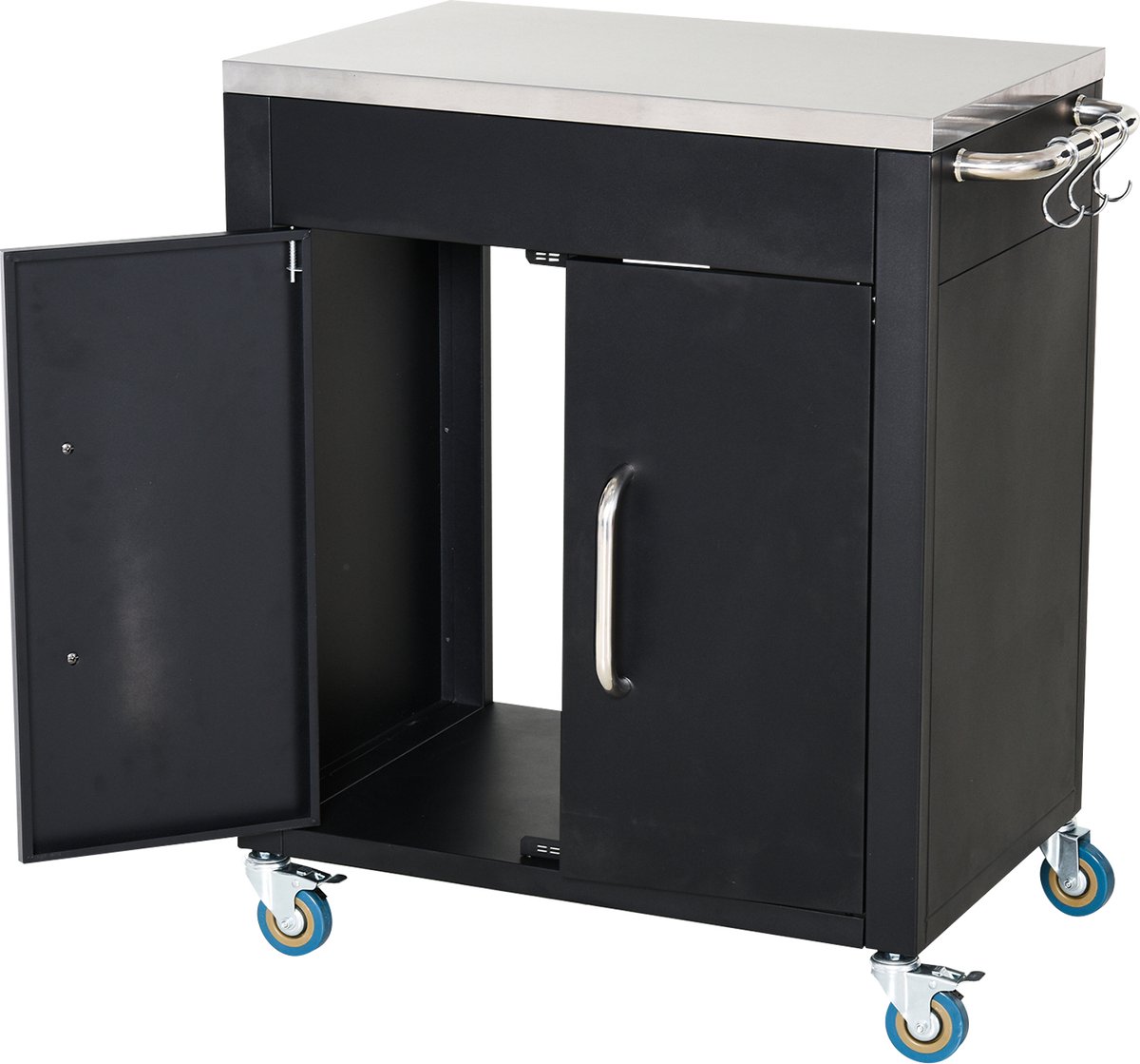 HOMCOM Keukenwagen met wielen serveerwagen rvs zwart 801-137