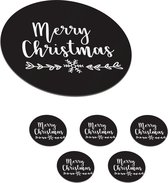 Onderzetters voor glazen - Rond - Kerst quote Merry Christmas tegen een zwarte achtergrond - 10x10 cm - Glasonderzetters - 6 stuks
