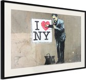 Ingelijst Poster - Banksy: I Heart NY Zwarte lijst met passe-partout