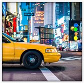 Close-up van een gele taxi op Times Square in New York - Foto op Akoestisch paneel - 120 x 120 cm