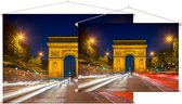 Parijse Arc de Triomphe en Champs-Elysees bij nacht - Foto op Textielposter - 120 x 80 cm