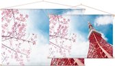 Zicht de communicatietoren van Tokio bij een kersenbloesem - Foto op Textielposter - 60 x 40 cm