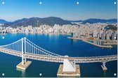 Indrukwekkende Twangandaegyobrug voor skyline van Busan  - Foto op Tuinposter - 150 x 100 cm