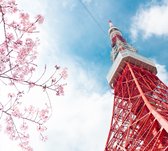 Zicht de communicatietoren van Tokio bij een kersenbloesem - Fotobehang (in banen) - 250 x 260 cm