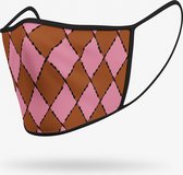 Bruin-roze geruit patroon wasbare mondmasker - M / Stoffen mondkapjes met print / Wasbare Mondkapjes / Mondkapjes / Uitwasbaar / Herbruikbare Mondkapjes / Herbruikbaar / Ov geschikt / Mondmas