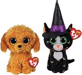 Ty - Knuffel - Beanie Boo's - Golden Doodle Dog & Halloween Pandora Cat