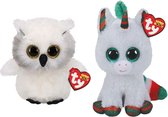 Ty - Knuffel - Beanie Boo's - Ausitin Owl & Christmas Unicorn