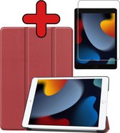 iPad 10.2 2021 Hoes Luxe Book Case Cover Hoesje (10,2 inch) Met Screenprotector - Donker Rood