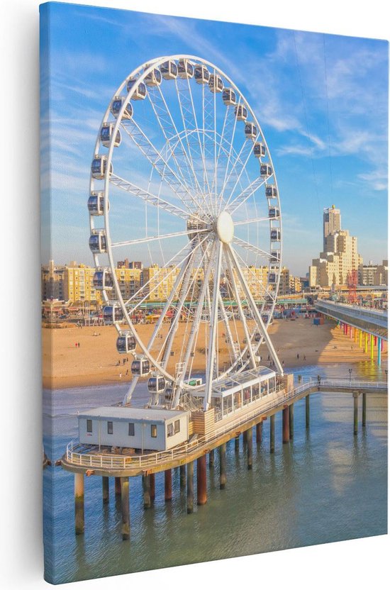 Artaza - Canvas Schilderij - Scheveningen Pier met de Ferris Wheel - Reuzenrad - 80x100 - Groot - Foto Op Canvas - Canvas Print