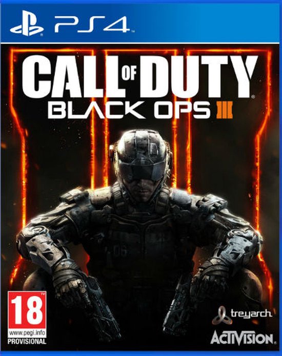 Playstation 4 spelhoes 'Call of Duty: Black Ops III' met een soldaat in grijs pantser.