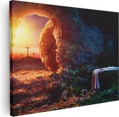 Artaza Canvas Schilderij Kruisiging bij Zonsopgang - Opstanding Jezus - 40x30 - Klein - Foto Op Canvas - Canvas Print
