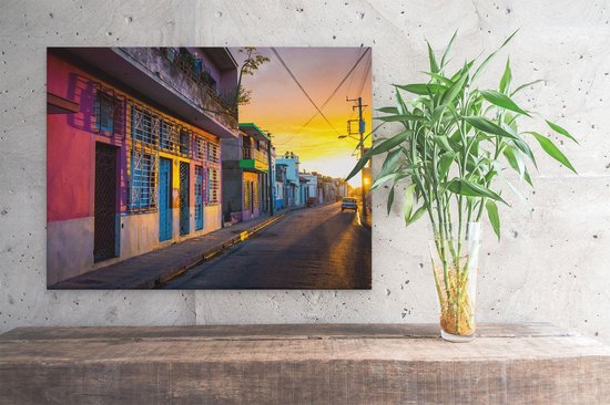 Artaza Peinture sur toile Cuba Maisons colorées au coucher du soleil – 40 x 30 – Klein – Photo sur toile – Impression sur toile