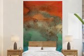 Behang - Fotobehang Waterverf - Oranje - Blauw - Groen - Breedte 155 cm x hoogte 240 cm