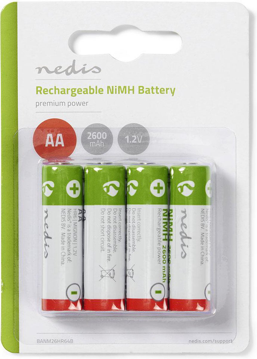 Nedis Oplaadbare NiMH-Batterij AA | 1.2 V DC | 2600 mAh | 4-Blister