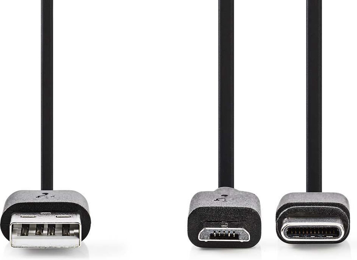 2-in-1 Sync and Charge-Kabel | USB-A Male - Micro-B Male / Type-C Male | 1,0 m | Zwart