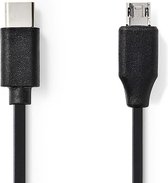 USB-Kabel - USB 2.0 - USB-C Male - USB Micro-B Male - 60 W - 480 Mbps - Vernikkeld - 1.00 m - Rond - PVC - Zwart - Blister