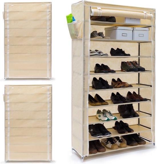 Relaxdays 3 x étagère à chaussures VALENTIN - 9 étages - armoire à poussière - armoire à chaussures - étagère - beige
