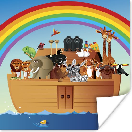 Illustratie van de ark van Noach onder de regenboog poster 75x75 cm Foto print op... Illustratie van de ark van Noach onder de regenboog poster 75x75 cm Foto print op...
