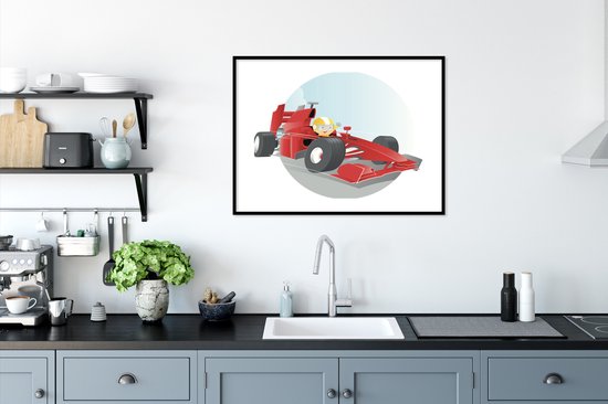Fotolijst incl. Poster - Een illustratie van een jongetje die in een Formule 1 wagen rijdt - 80x60 cm - Posterlijst