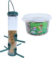 Vogel voedersilo groen/transparant kunststof 33 cm inclusief 4-seizoenen energy vogelvoer - Vogel voederstation