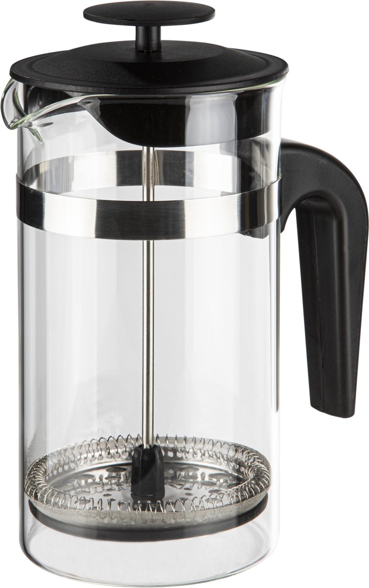 French press koffie/thee maker/cafetiere glas/RVS 1liter Cafetiere