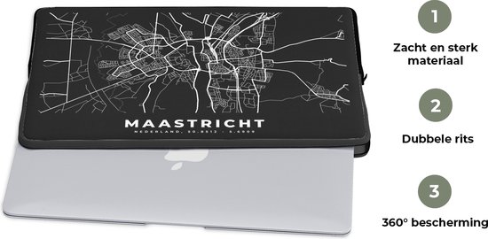 Housse pour ordinateur portable 13 pouces - Carte - Maastricht - Zwart - Housse pour ordinateur portable