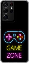 Geschikt voor Samsung Galaxy S21 Ultra hoesje - Controller - Game - Neon - Zwart - Quotes - Game zone - Siliconen Telefoonhoesje