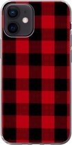 Geschikt voor iPhone 12 hoesje - Plaid - Zwart - Rood - Siliconen Telefoonhoesje