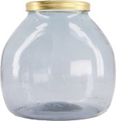Kandelaars - kaarshouder gerecycleerd glas ø21x20cm - grey/gold - 21x20x