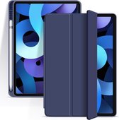 Hoes voor Apple iPad Air 2020/2022 - Smart Tri-Fold Book Case met Penhouder – Blauw - Paperlike - Apple Pencil Case - Apple - iPad Air 4 - Ipad Hoesje - Ipad Case - Ipad Hoes - Autowake - Mag