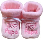 Baby Slofjes - I Love Papa - Roze - 0-6 maanden - Baby Meisjes Sloffen - Kraam Cadeau - Eerste baby schoentjes