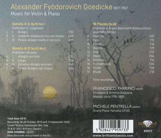 Goedicke: Music For Violin & Piano (CD)