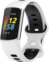 Bandje Voor Fitbit Charge 5 - Dubbel Sport Band - Wit Zwart - One Size - Horlogebandje, Armband