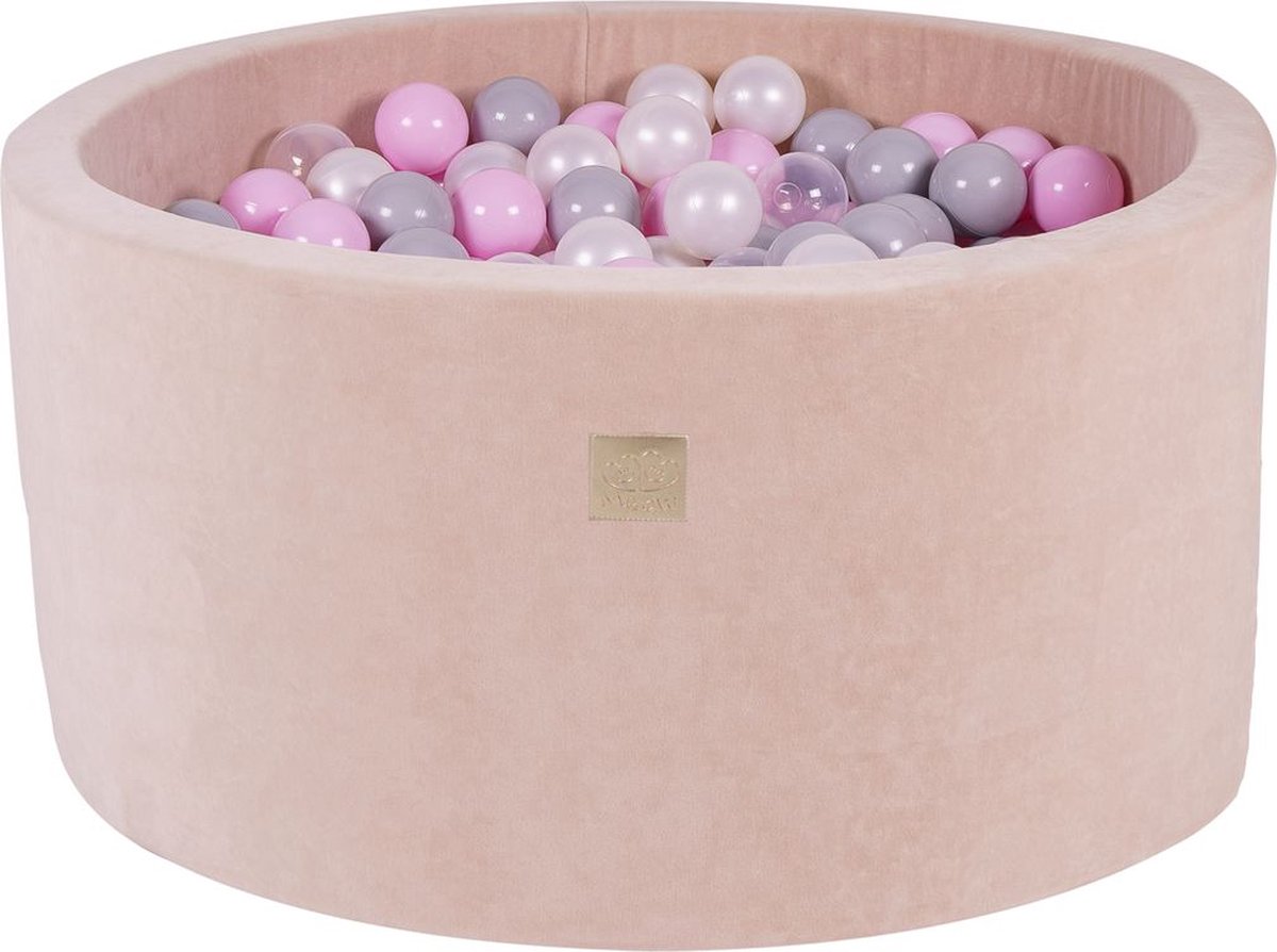 Ballenbak VELVET Ecru - 90x40 incl. 300 ballen - Transparant, Pastel Roze, Parel Wit, Grijs