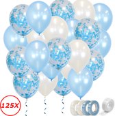 Ballons Hélium Bleu Naissance Sexe Reveal Décoration Anniversaire Witte Décoration Ballon Confettis en Papier – 125 Pcs