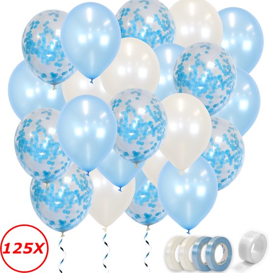 Blauwe Helium Ballonnen Geboorte Gender Reveal Versiering Witte Verjaardag Versiering Papieren Confetti Ballon – 125 St