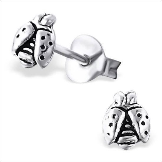 Aramat jewels ® - 925 sterling zilveren kinder oorbellen lieveheersbeestje 4mm x 5mm geoxideerd