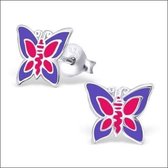 Aramat jewels ® - Kinder oorbellen vlinder 925 zilver paars roze 8mm x 9mm