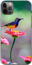 Geschikt voor iPhone 12 Pro Max hoesje - Close-up van een kolibrie op roze bloemen - Siliconen Telefoonhoesje