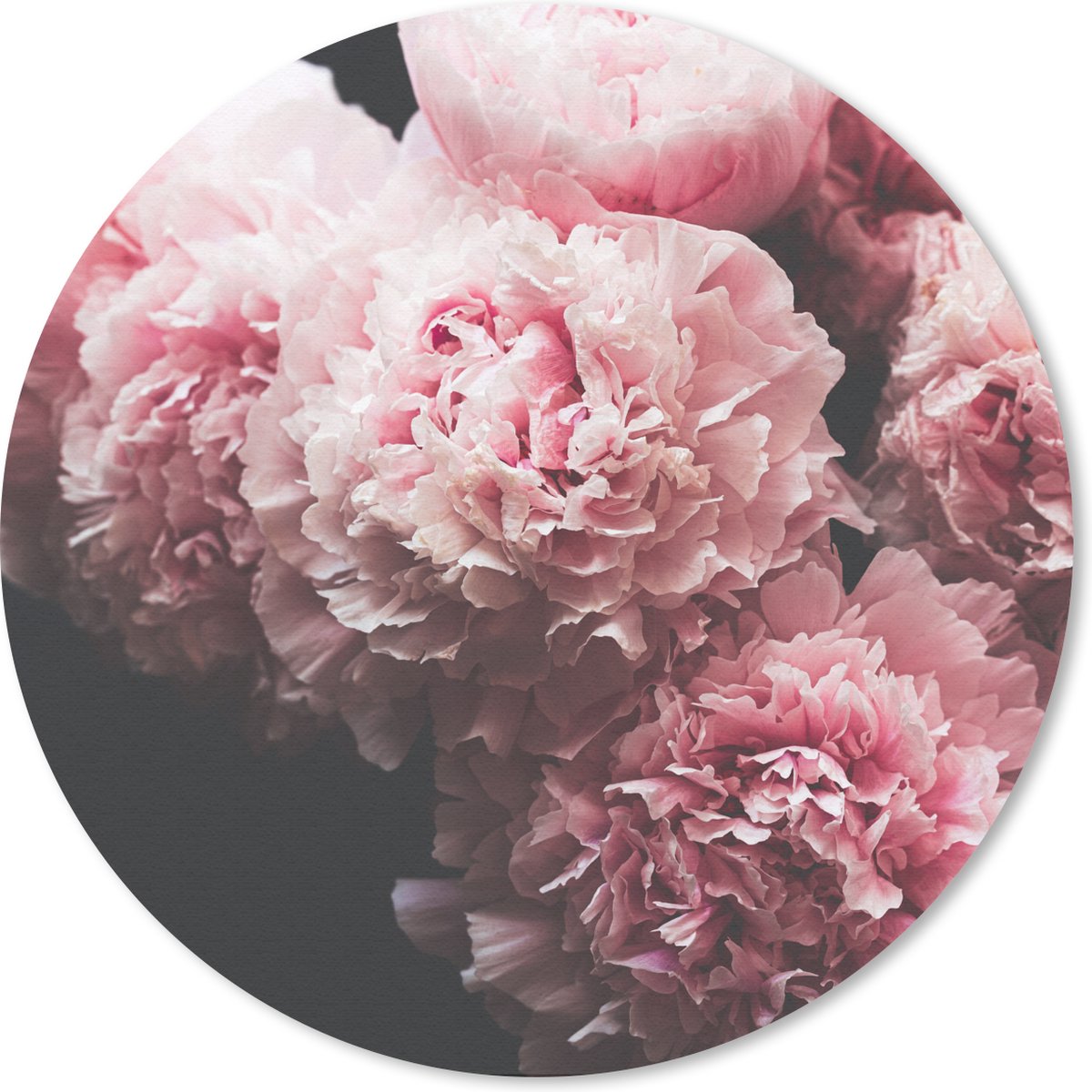 Muismat rond 30x30 cm - Mousepad Boeket roze pioenrozen - Ronde muismatten