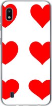 Geschikt voor Samsung Galaxy A10 hoesje - Een illustratie met negen rode hartjes - Siliconen Telefoonhoesje