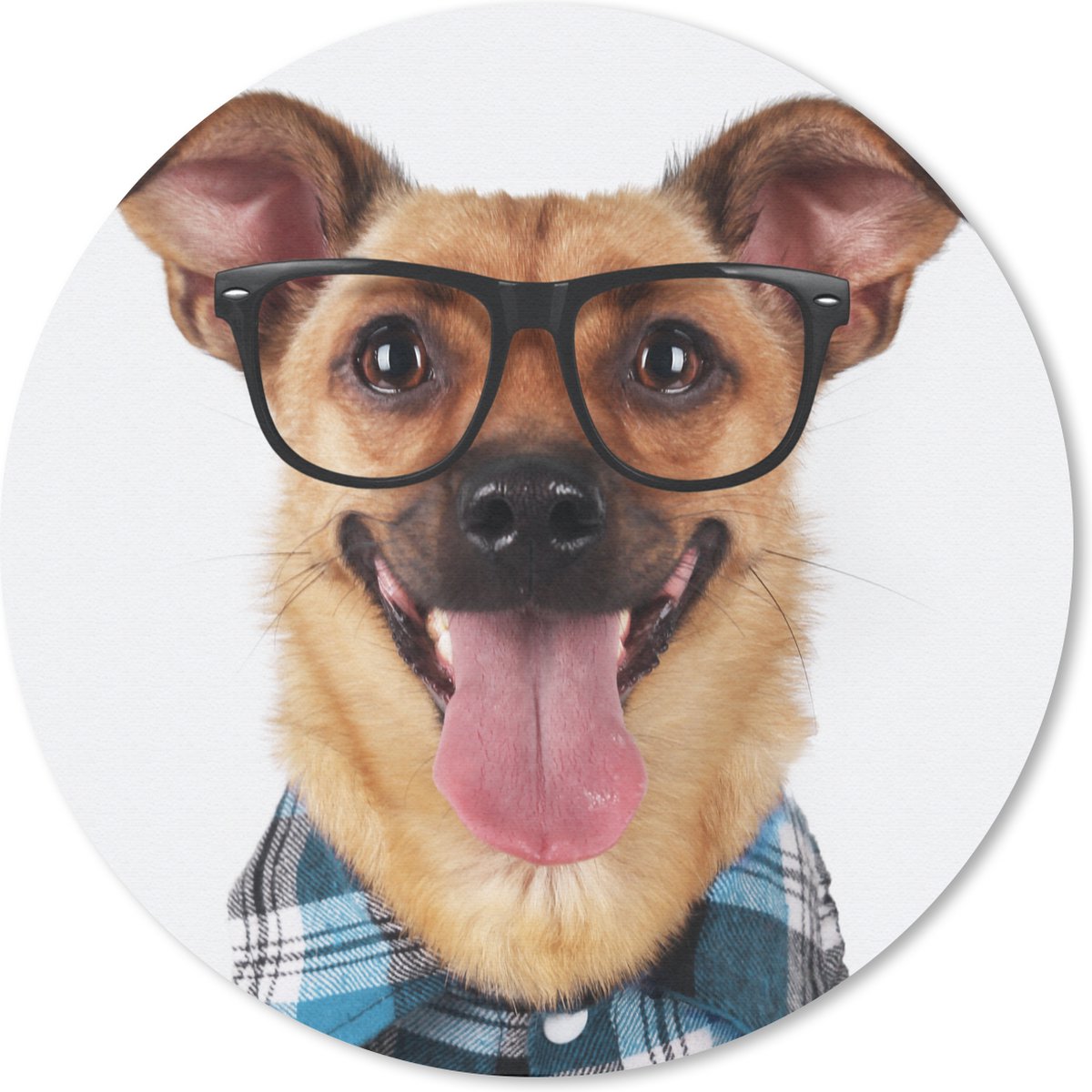 Muismat rond 40x40 cm - Mousepad Hond - Blouse - Bril - Hipster - Ronde muismatten