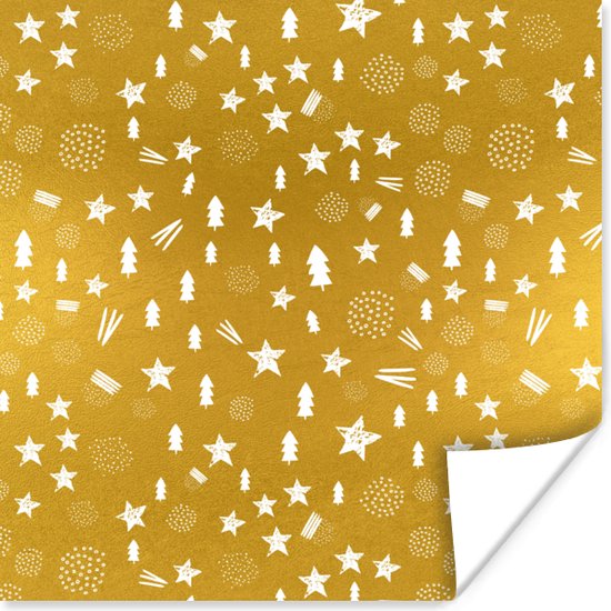 Poster Kerst - Goud - Patronen - 75x75 cm - Kerstmis Decoratie - Kerstversiering - Kerstdecoratie Woonkamer - Kerstversiering - Kerstdecoratie voor binnen - Kerstmis