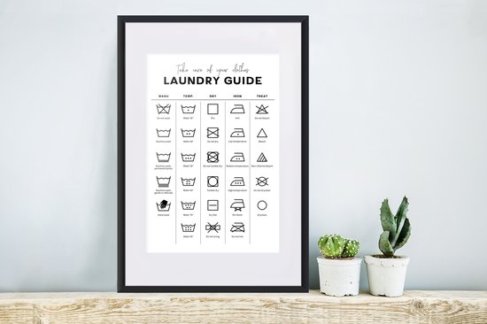Affiche avec liste Instructions de lavage - Machine à laver - Symboles - 40x60 cm - Cadeau Saint Valentin femme - Cadeau pour femme