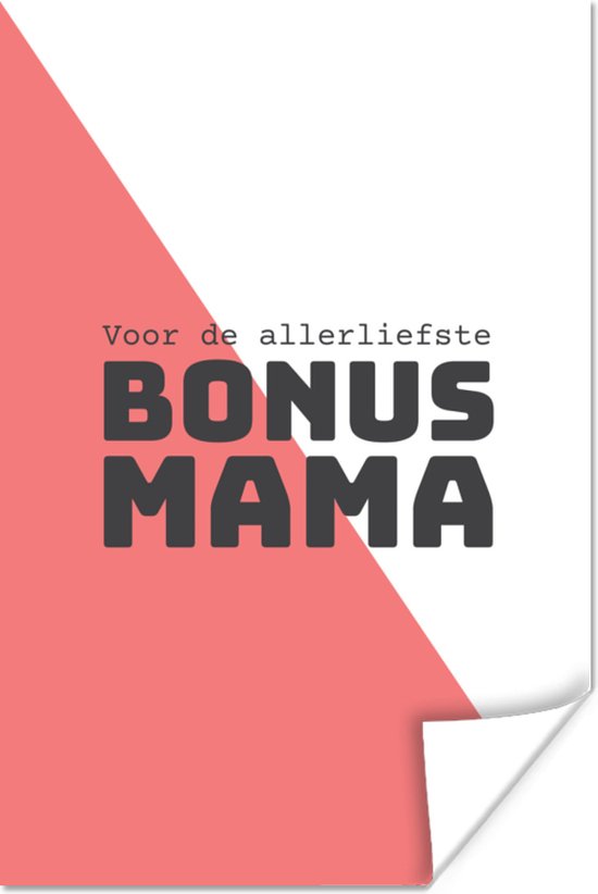 Geschenk op Moederdag voor allerliefste bonus mama roze met wit poster poster 120x180 cm XXL / Groot formaat!