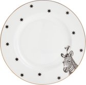 Yvonne Ellen Mono taartbordje zwart-wit-goud zebra met cocktailglas Ø17 cm