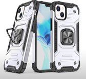 Hoesje Geschikt voor iPhone 13 Mini - Heavy Duty Armor Hoesje met Kickstand ringhouder – Zilver