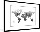 Posters Zwart Wit - Carte du Wereldkaart sans contours et texte noir - noir et blanc - 120x80 cm